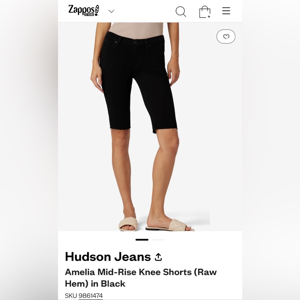 Hudson Jeans Amelia Mid-Rise Knee Shorts (Raw Hem) in Black